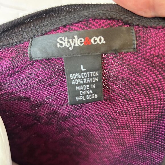 STYLE & CO PURPLE PATTERNED LONG SWEATER W/ BELL SLEEVES - L - Picture 4 of 5